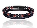 The Double-Strand Leather and Stone Bead Bracelet, view 6