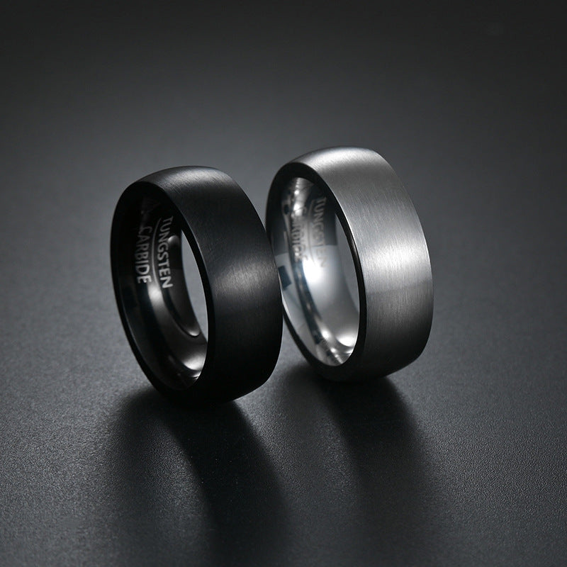 Brushed Matte Tungsten Carbide Ring black and silver