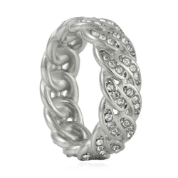 Titanium Steel Iced Cuban Link Ring, gold-tone with cubic zirconia view 2