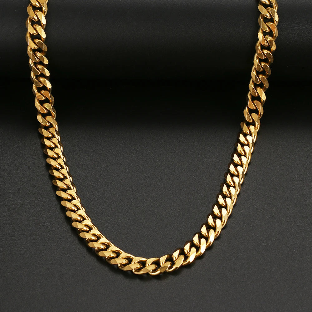 9mm Titanium Steel Cuban Link Chain, gold-tone, close-up