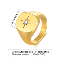 Gold-Tone Star Signet Ring, square face, starburst design view 3