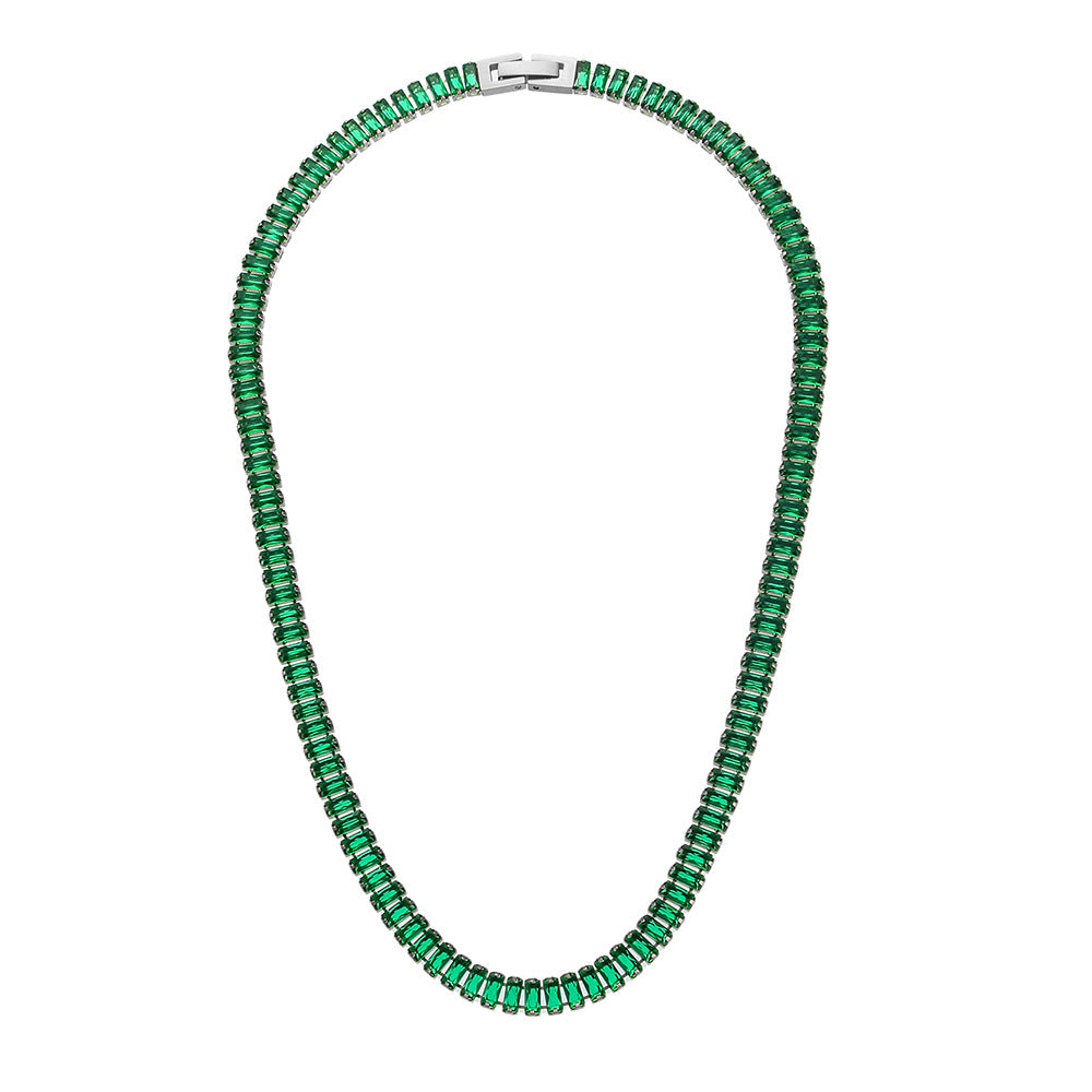 Baguette CZ Tennis Chain Necklace with gold-tone finish and clear stones view 2