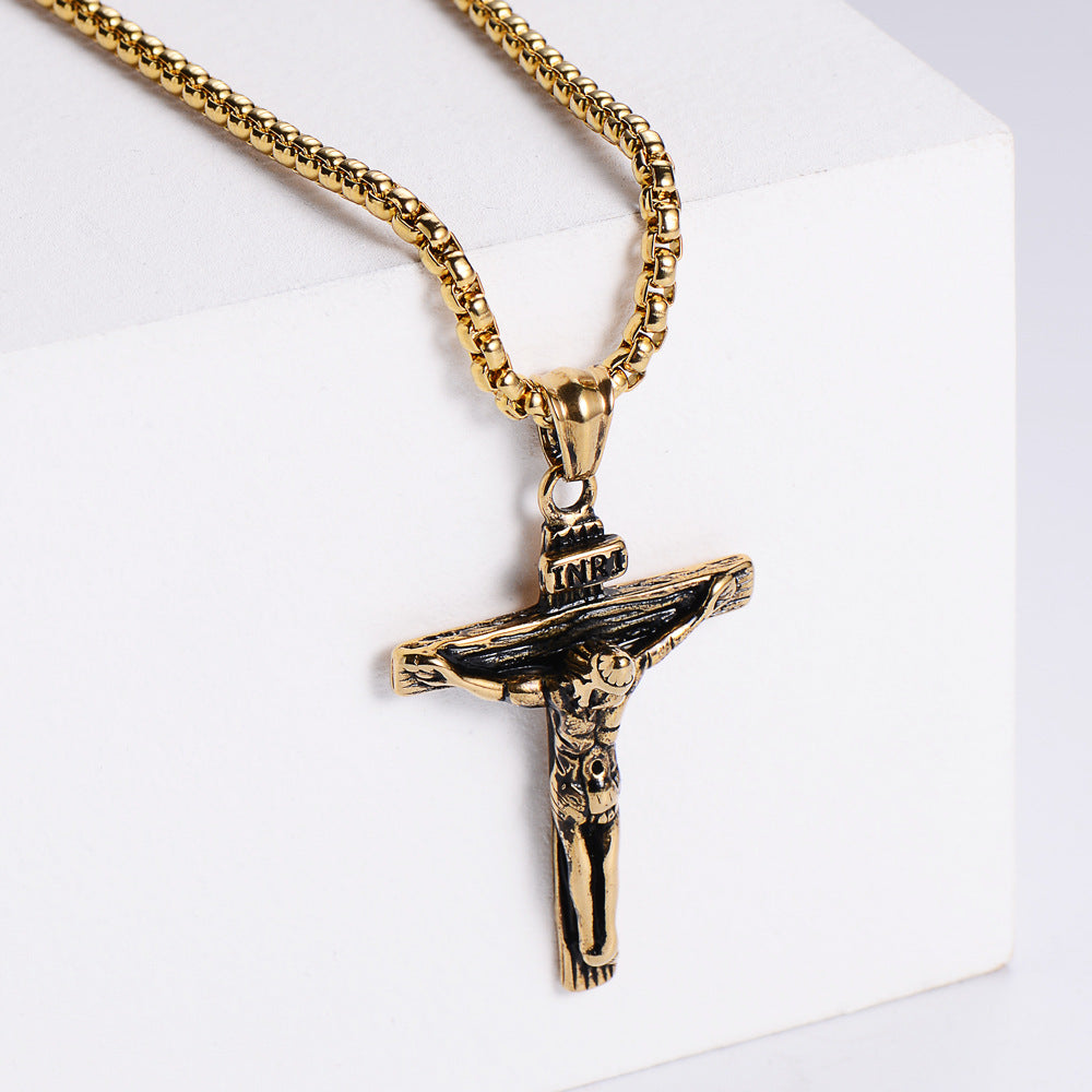 Crucifix Stainless Steel Pendant Necklace in silver finish view 2