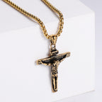Crucifix Stainless Steel Pendant Necklace in silver finish view 2