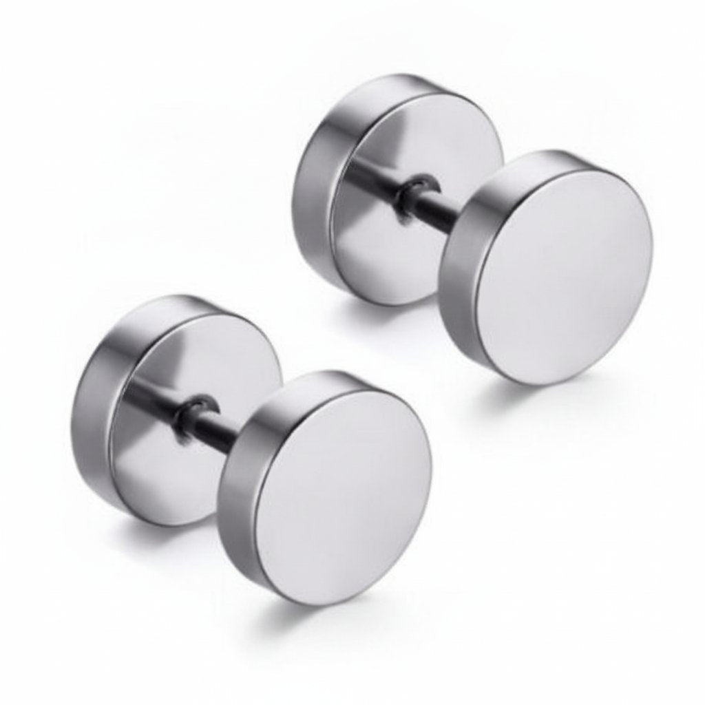 Barbell Stud Earrings in silver finish view 3