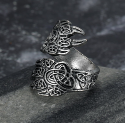 Stainless Steel Adjustable Claw Ring with Viking knotwork view 3