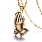 Praying Hands Pendant Necklace, gold-tone, square pearl chain view 5