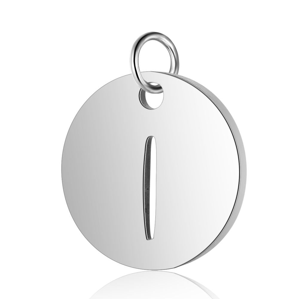 Stainless Steel Initial Disc Pendant, silver, hollow letter Z view 12