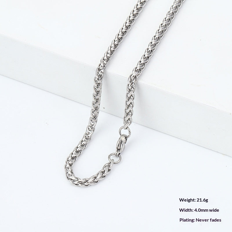 Titanium Steel Wheat Chain Necklace gold-tone on white background view 6