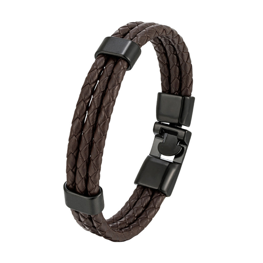 Braided Leather Magnetic Bracelet, black leather, silver hardware view 4