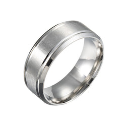 Brushed Center Beveled Stainless Steel Ring in black view 2