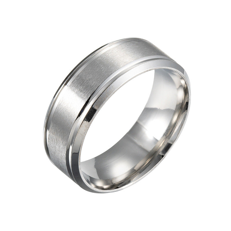 Brushed Center Beveled Stainless Steel Ring in black view 2