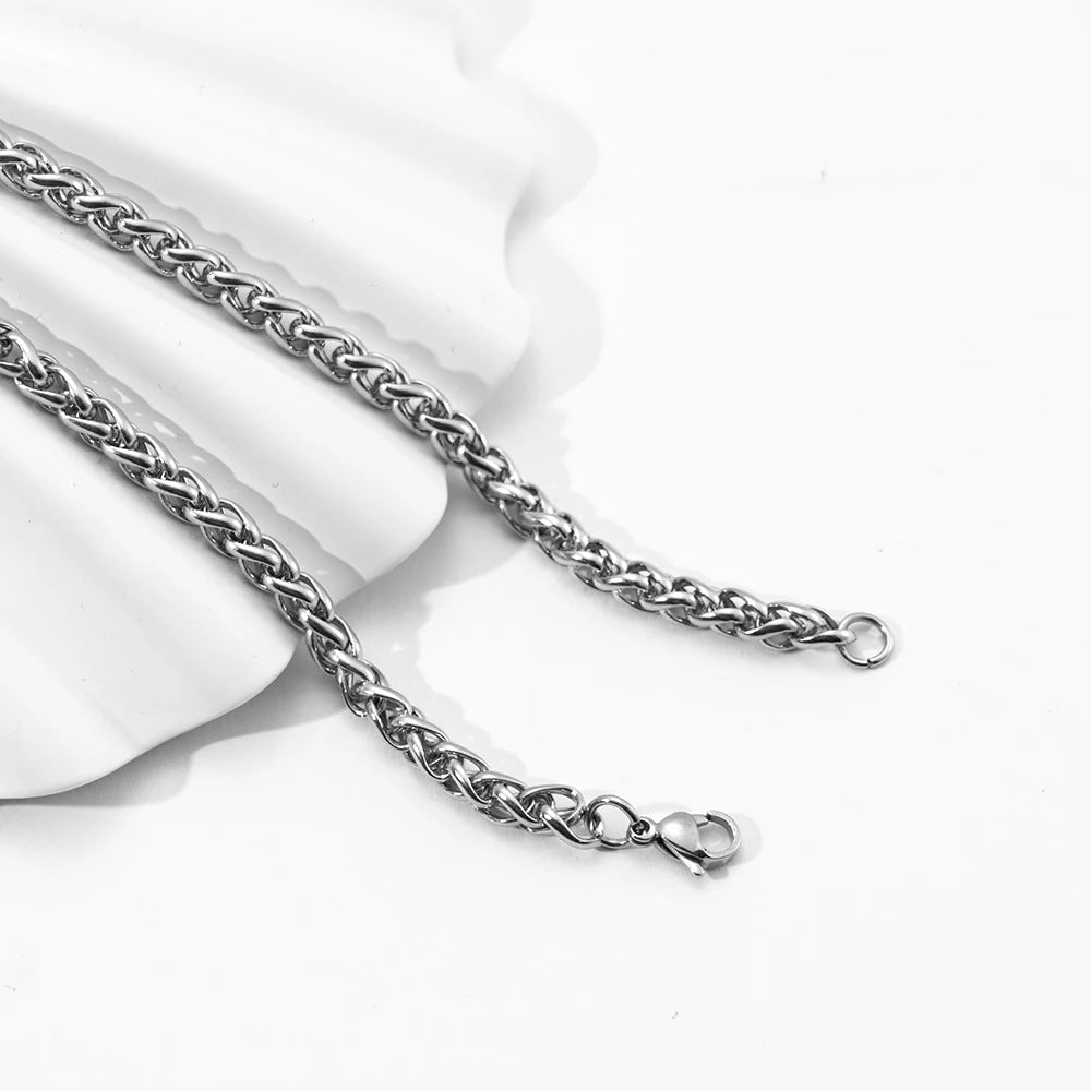 3-6mm Stainless Steel Wheat Chain Bracelet, silver finish view 3