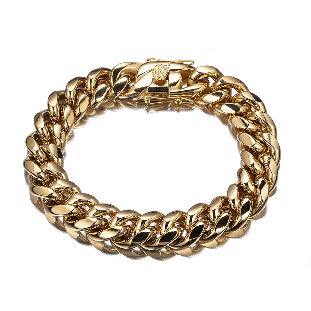 The Double-Latch Gold-Tone Cuban Bracelet in Steel, view 7