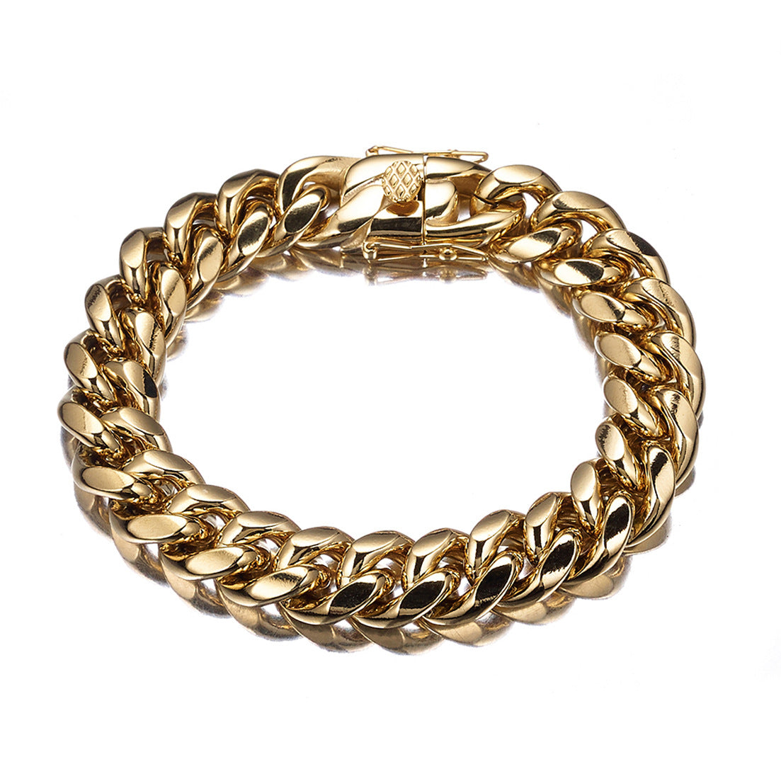 The Double-Latch Gold-Tone Cuban Bracelet in Steel, view 7