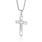 Hollow Geometric Cross Pendant Necklace, silver-tone on dark background view 5