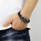 Braided Leather Lizard Plaque Bracelet with a raised lizard design view 4