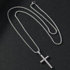 Cylindrical Cross Stainless Steel Pendant Necklace, silver color view 2