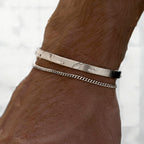 Stainless Steel Cuff and Curb Chain Bracelet Set in silver tone with etched details view 4