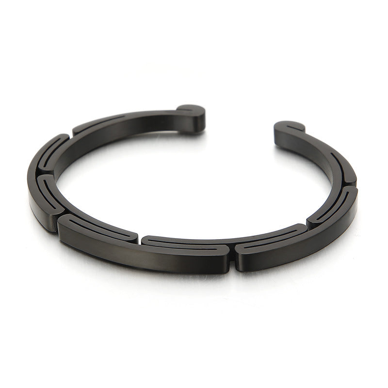 Titanium Steel Geometric Cuff Bracelet in silver view 3