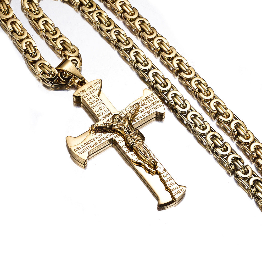 Byzantine Chain Crucifix Pendant Necklace gold-tone