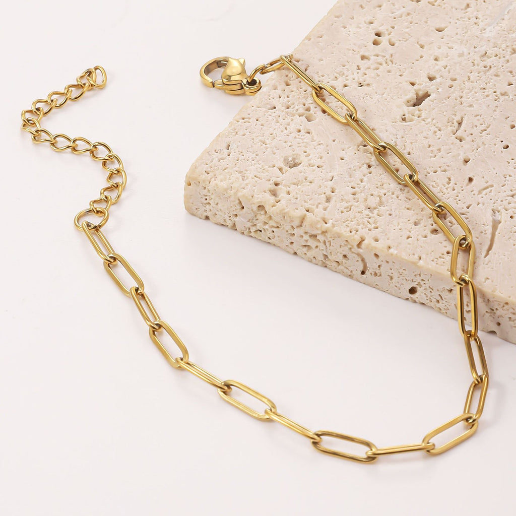3x9mm Flat Link Chain Necklace and Bracelet gold-tone stainless steel chain view 4