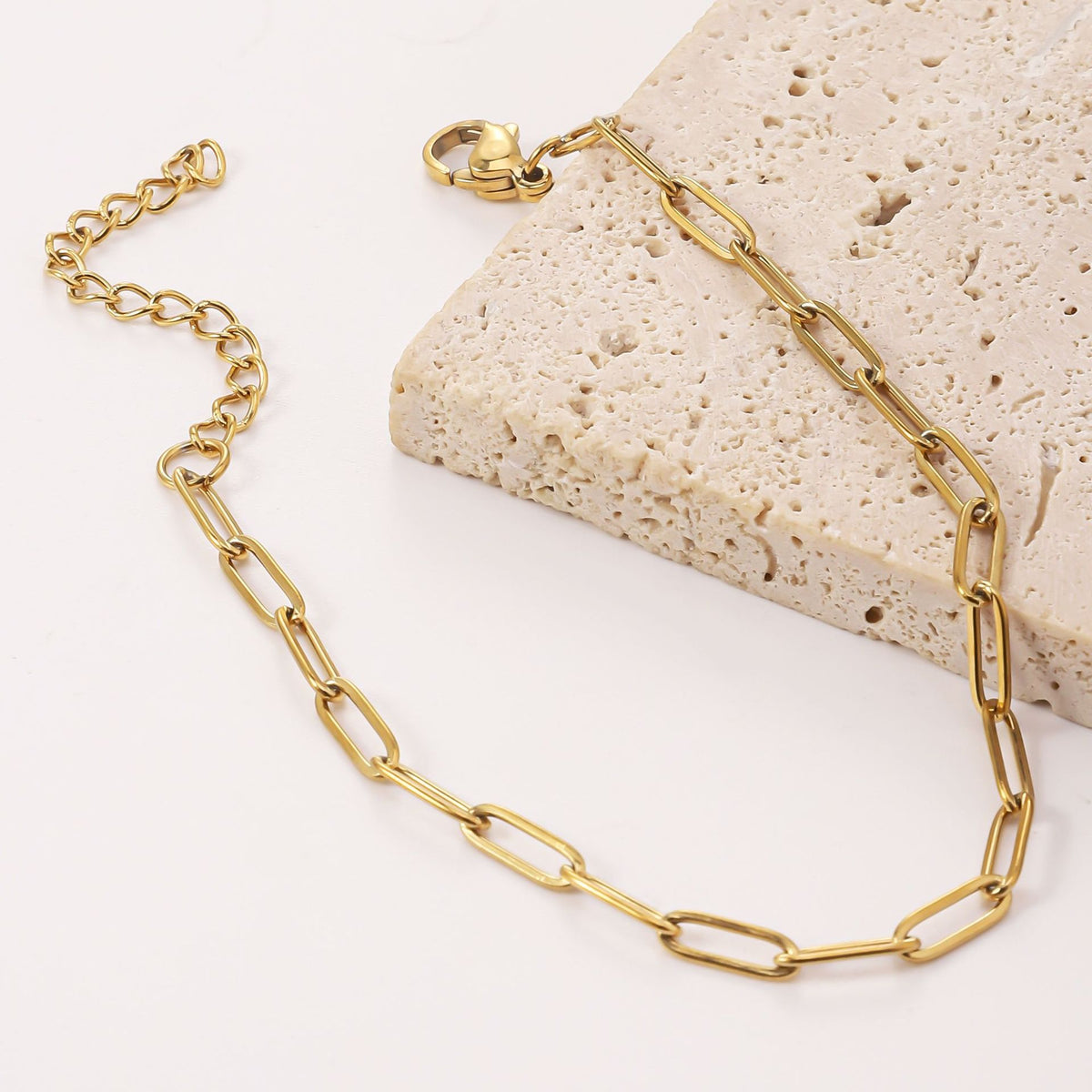 3x9mm Flat Link Chain Necklace and Bracelet gold-tone stainless steel chain view 4