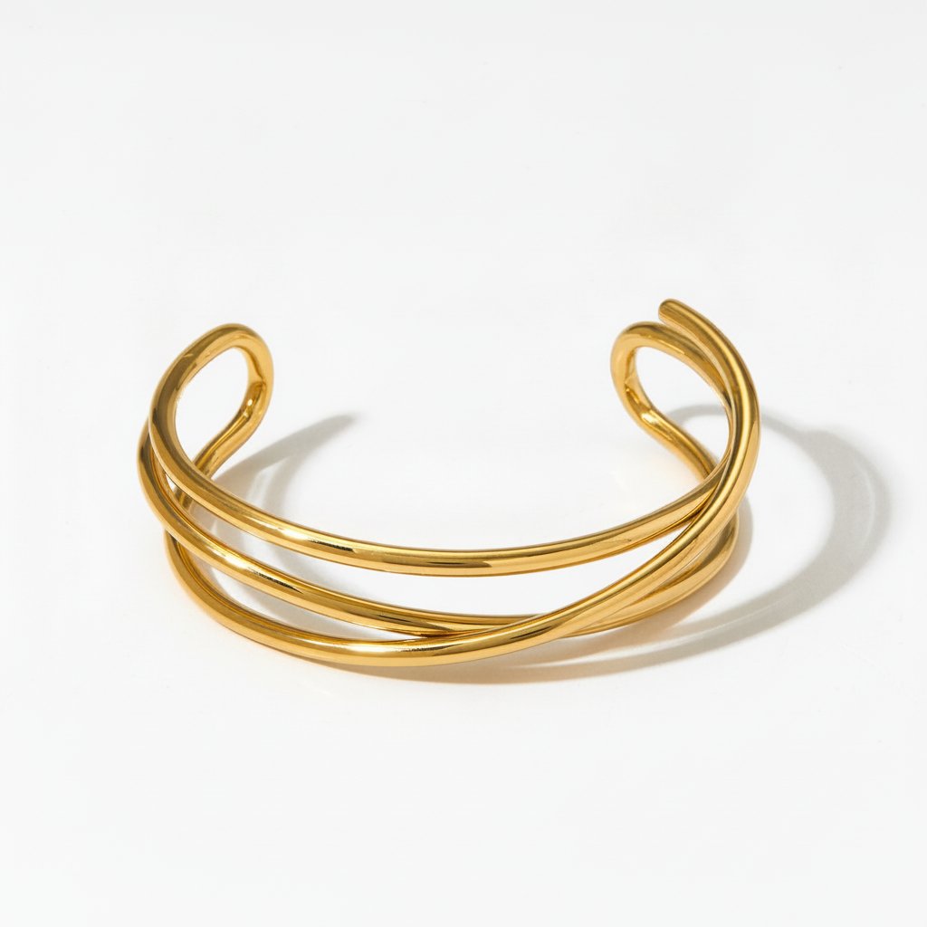 Multi-Line Open Cuff Bracelet in silver-tone stainless steel view 2