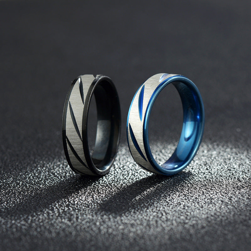 Stainless Steel Geometric Inlay Ring black and silver view 4