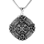 Stainless Steel Viking Compass Pendant Necklace with chain on dark rock view 2