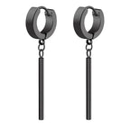 Titanium Steel Bar Dangle Hoop Earrings silver finish view 2