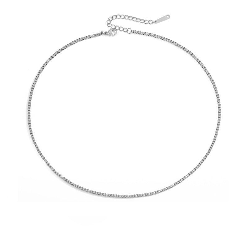 2mm Box Chain Necklace in Silver view 2