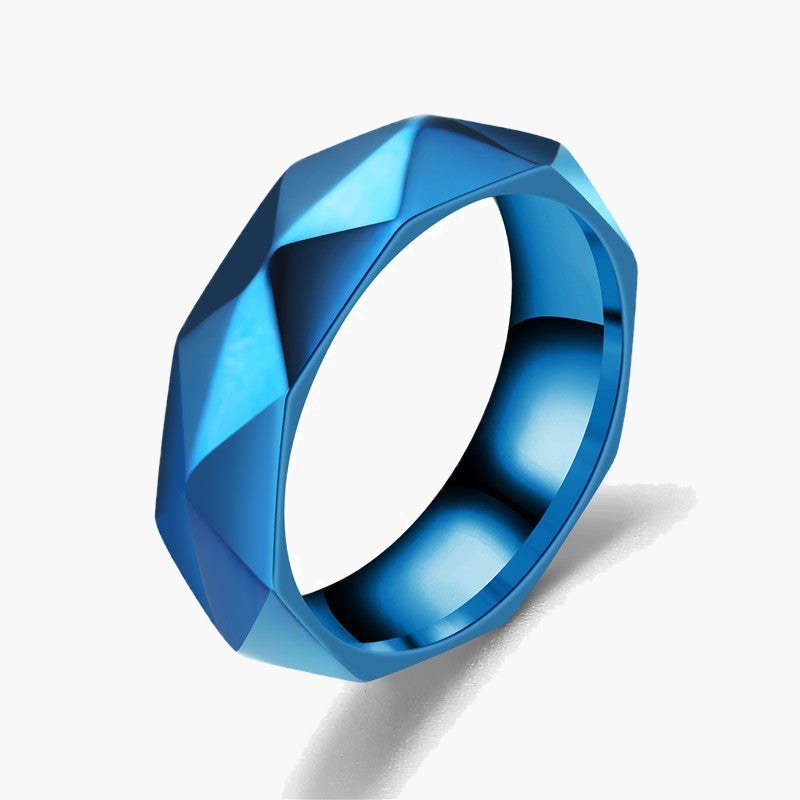 Diamond Cut Stainless Steel Ring in gold-tone and blue finishes view 6