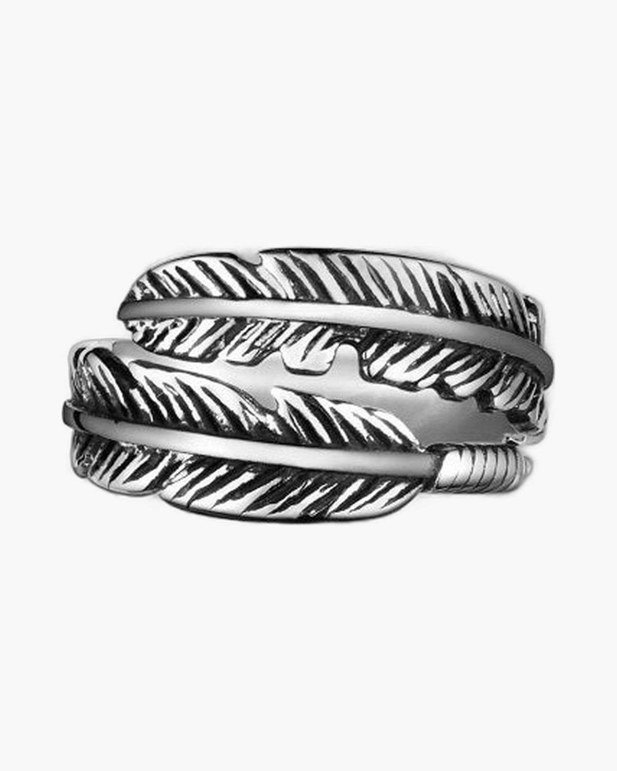 Dual Feather Stainless Steel Ring, feather design, men's ring view 2