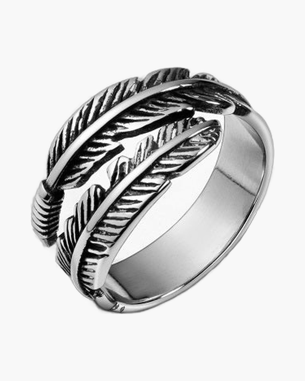 Dual Feather Stainless Steel Ring, feather design, men's ring view 4