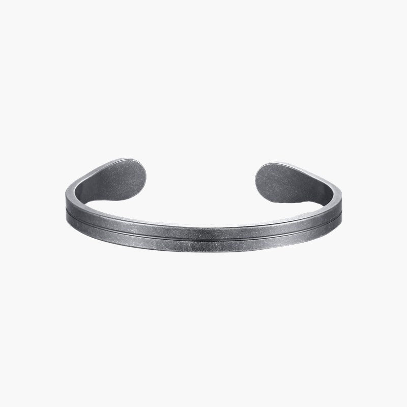 Dual Line Stainless Steel Cuff Bracelet in vintage silver finish