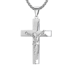 Crucifix Pendant Necklace with engraved scripture in silver finish view 5