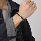 The Antiqued Cuban Bracelet in Stainless Steel, view 3
