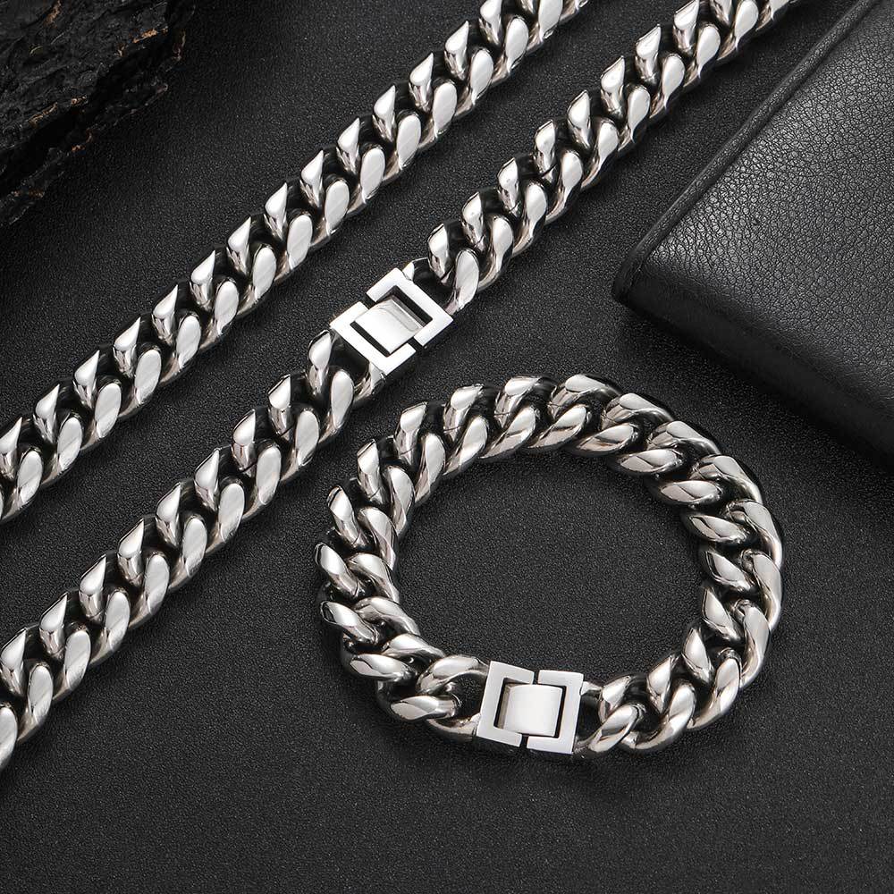 The Box Clasp Miami Cuban Chain in Stainless Steel, view 6