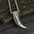 Stainless Steel Wolf Tooth Rune Pendant Necklace with chain view 4