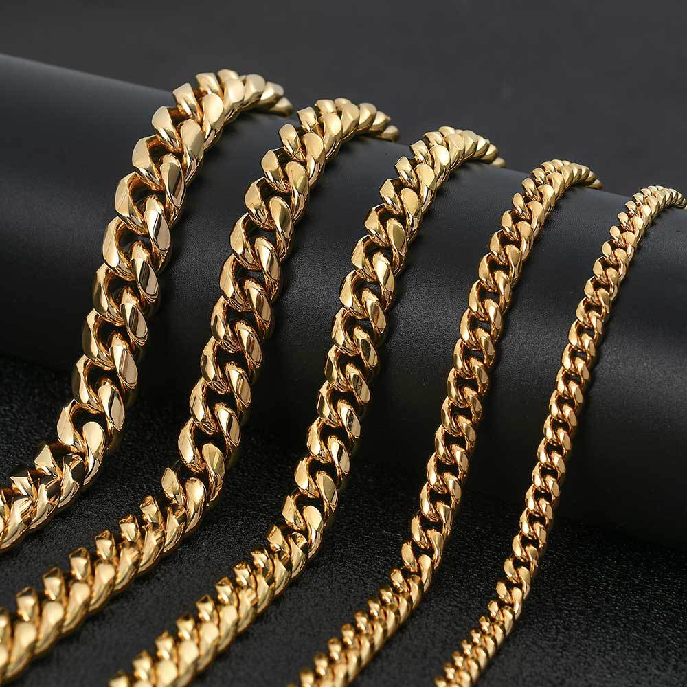 Cuban Link Stainless Steel Chain Necklace in silver, gold, and iridescent finishes view 5