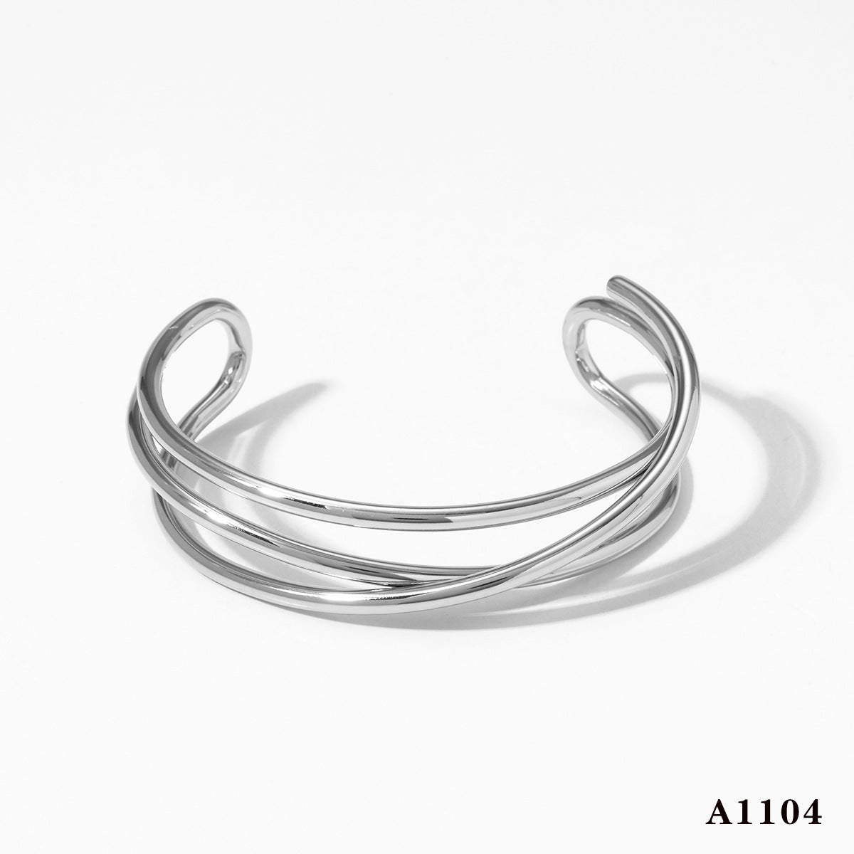 Multi-Line Open Cuff Bracelet in silver-tone stainless steel