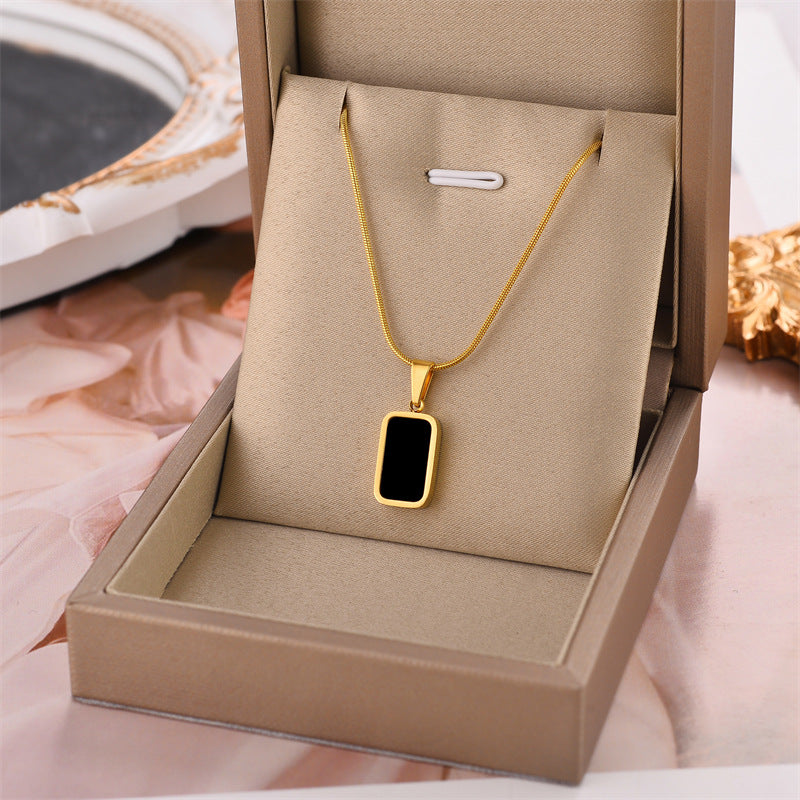 Titanium Steel Geometric Black Pendant Necklace with gold-tone finish view 3