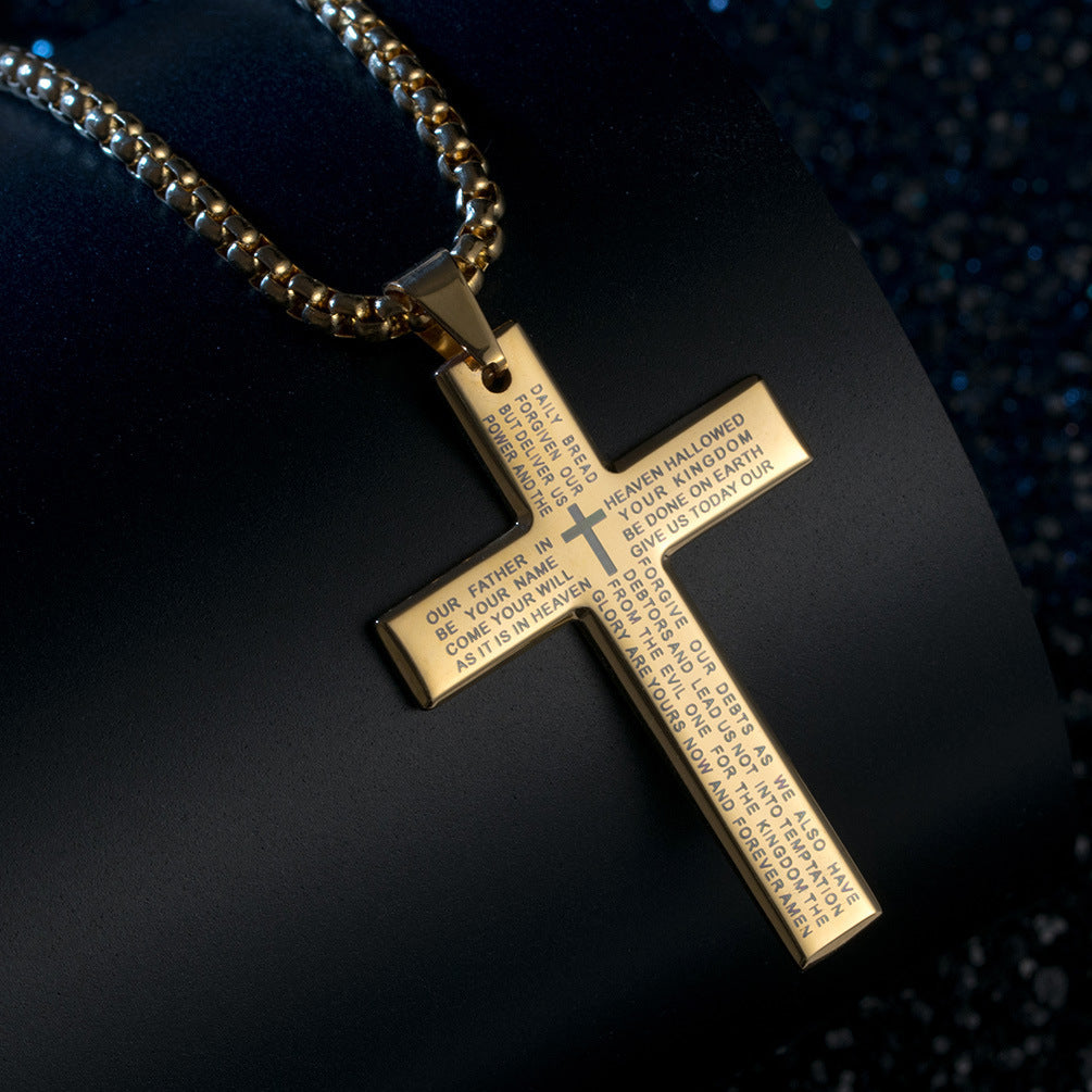 Lord's Prayer Cross Pendant Necklace black finish view 4
