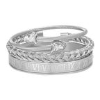 Stainless Steel Roman Numeral Bracelet Set with gold-tone accents view 2