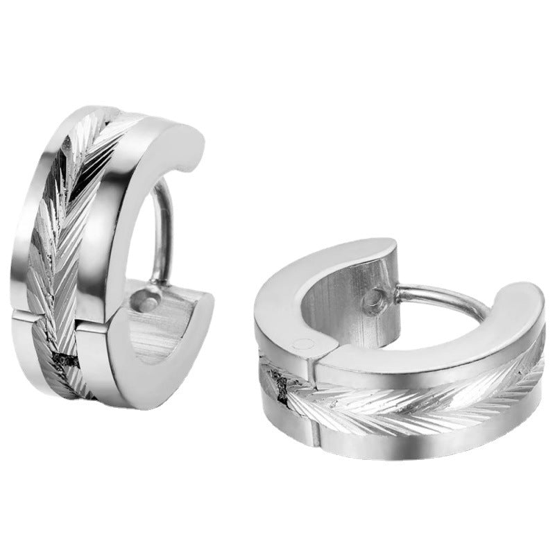 Titanium Steel Inlaid Hoop Earrings, black finish view 5