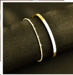 Stainless Steel Cuff and Curb Chain Bracelet Set in silver tone with etched details view 6