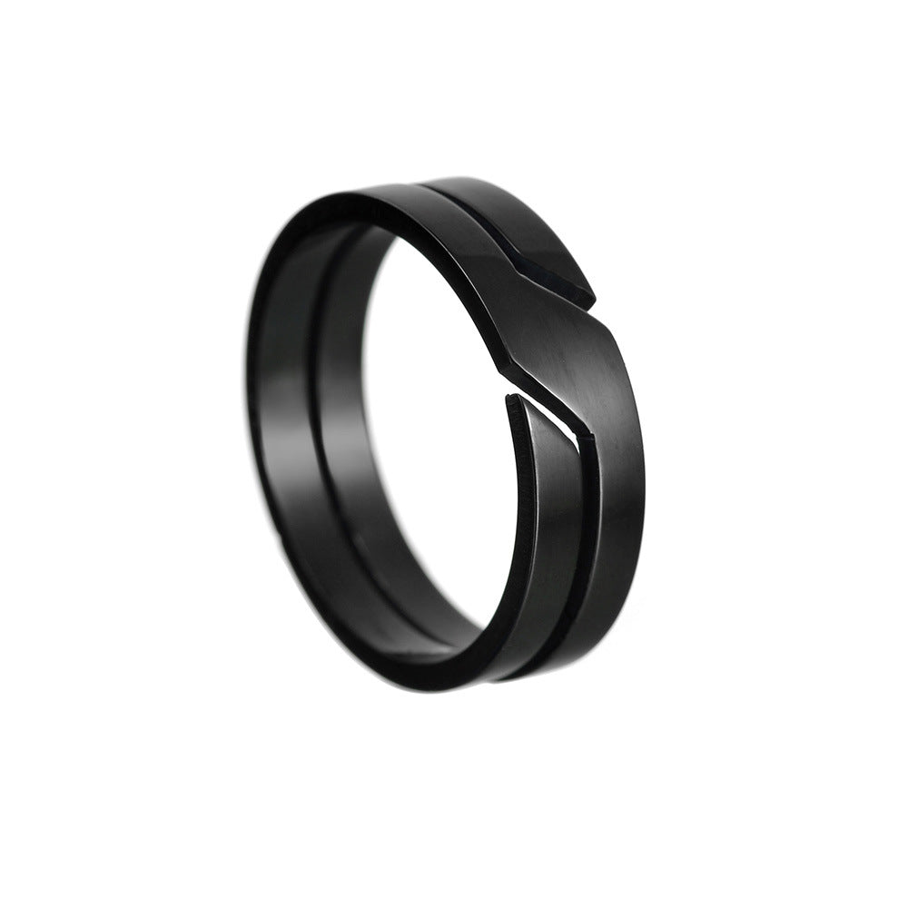 6mm Geometric Cut-Out Stainless Steel Ring in silver, gold, and black finishes view 4