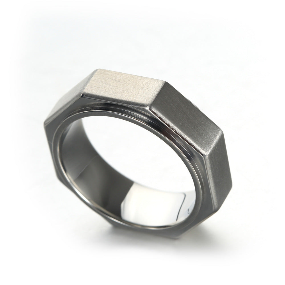 Octagon Stainless Steel Ring black gold-tone view 2
