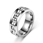 Stainless Steel Textured Spinner Ring with a gold-tone inner band view 2